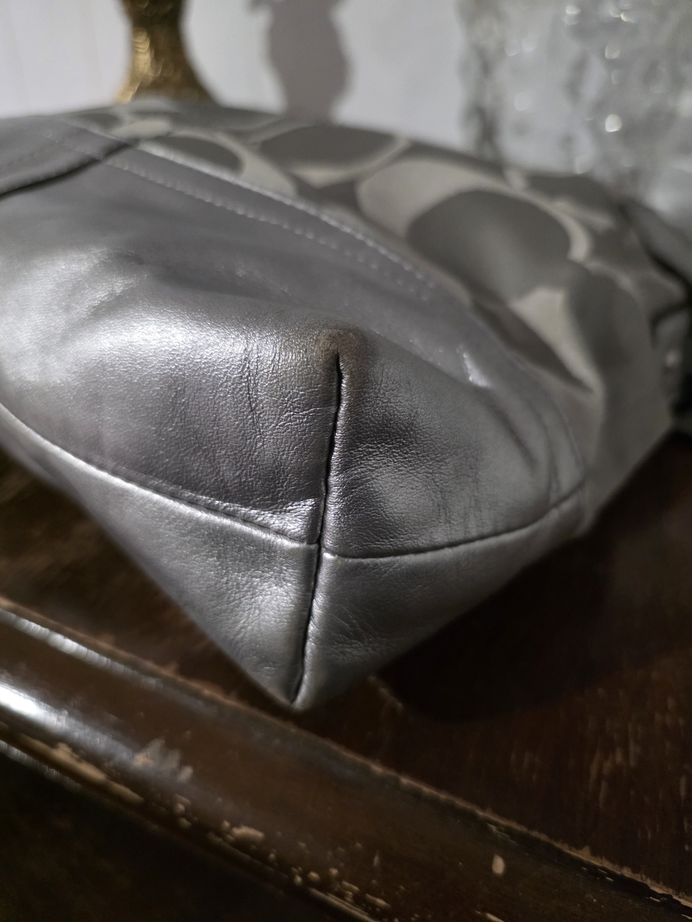 Coach Silver Signature Tote Bag with Chain Accent - Picture 7 of 14